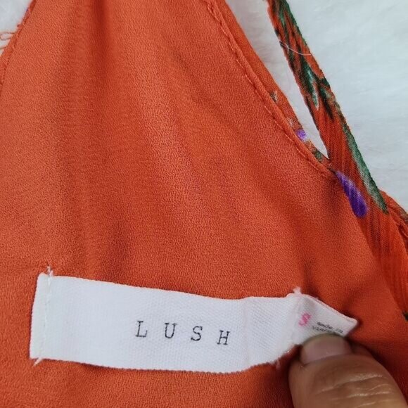 Lush Floral Chiffon Ruffle Tulip Hi Low Hem Maxi Dress Red Lavender Floral Small - Picture 5 of 6